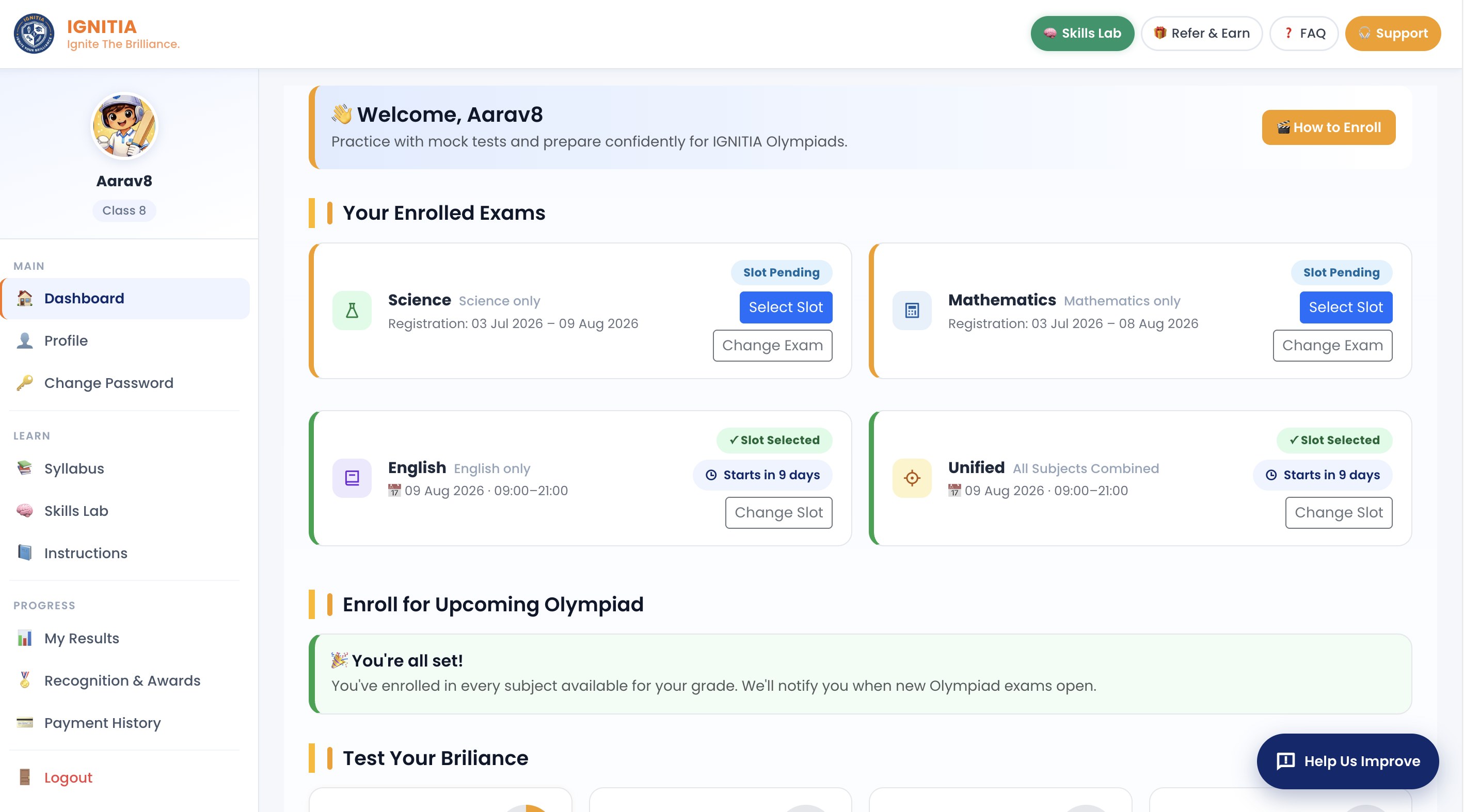 IGNITIA Student Dashboard